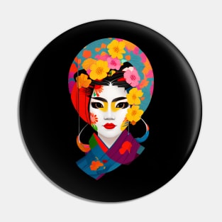 Colorful geisha head with flowers Pin