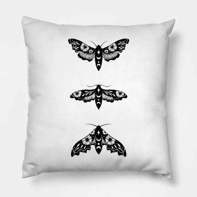 Lime Hawk Moths Night - Black Pillow by Episodic Drawing