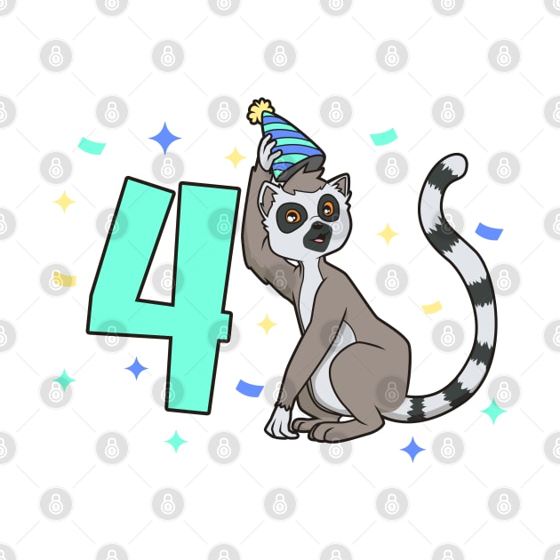 I am 4 with lemur - kids birthday 4 years old by Modern Medieval Design