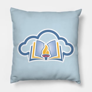 Online Education Sticker logo concept. Torch and cloud icon. Publisher and creator sticker logo template. Pillow