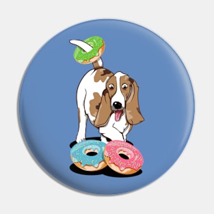 Basset hound eating doughnuts Pin