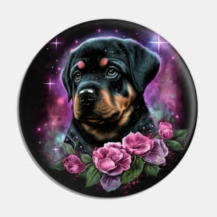 Cute Rottweiler Puppy With Roses Pin