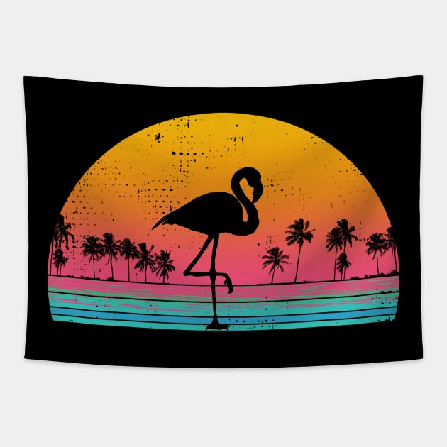 Flamingo Retro Vaporwave 80s Sunset Tapestry by Radarek_Design