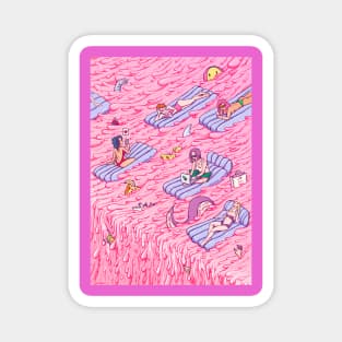 Millenial summer. Life of a freelancer in holidays time. hyperconnected women. digital woman generation. pop surrealist female power illustration Magnet