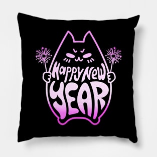 Happy New Year Cat Celebration #2 Pink Gradient Pillow