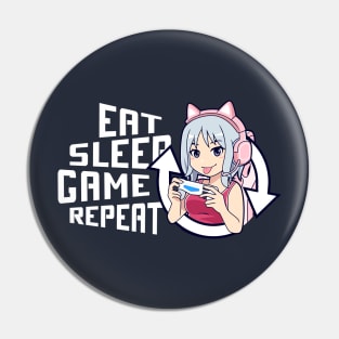 Eat Sleep Game Repeat cute gamer girl Pin