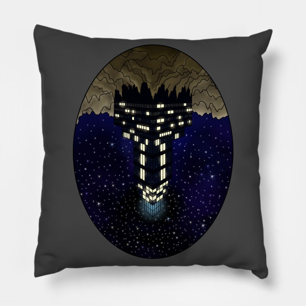 Skyscraper in space Pillow by finegoddamnit