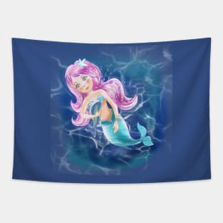 magical mermaid in the sea with a dolphin, children's illustration Tapestry