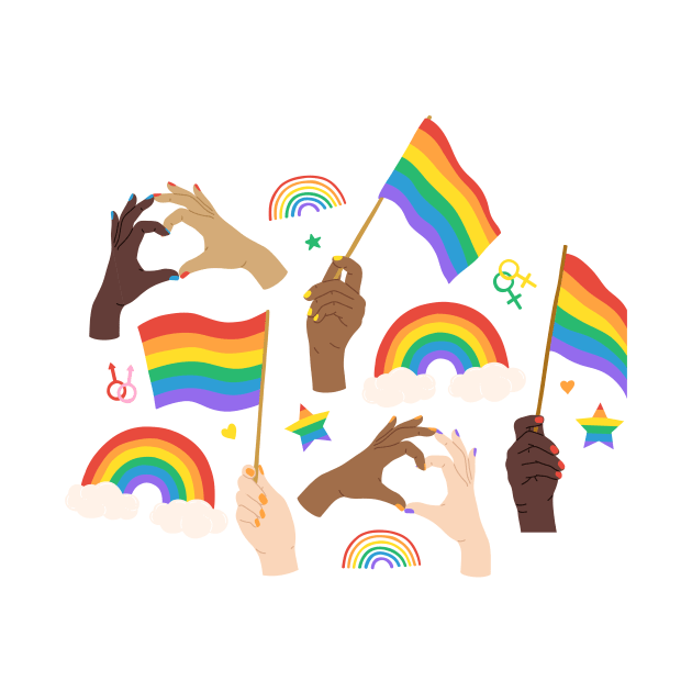 Diverse Hands Waving Pride Flags by Pocketful of Prosey