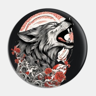 Vintage Japanese Tattoo Art Howling Wolf Pin