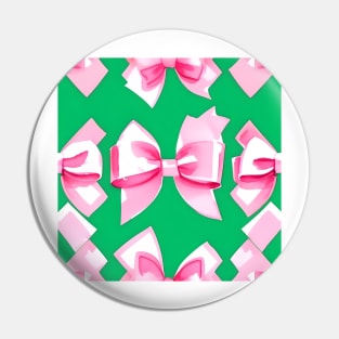 Preppy pink bows on green Pin