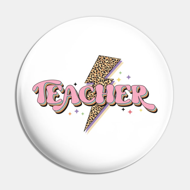 Teacher Power Design, Rainbow Lighting Bolt, Cheetah Pastel Colors Teacher T Shirt Pin by ThatVibe