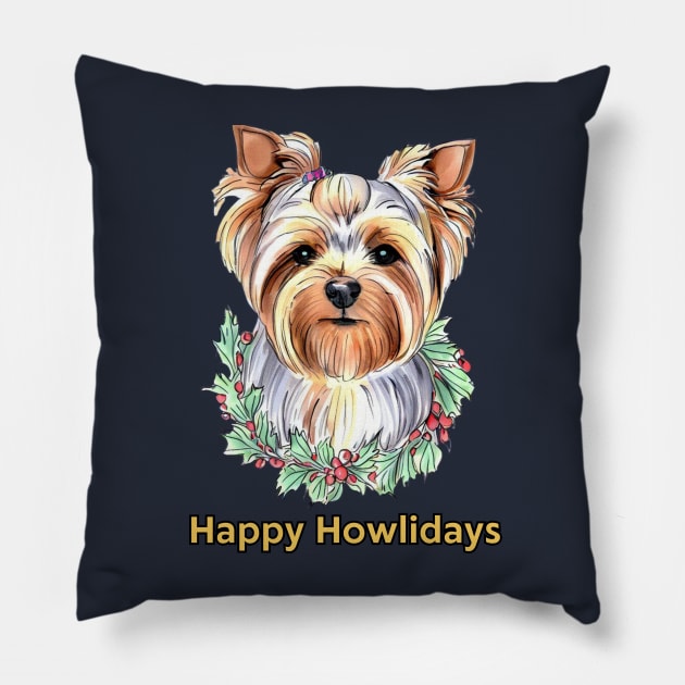 Happy Howlidays Yorkshire Terrier Pillow by ZogDog Pro