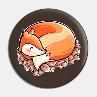 Kawaii Cute Fox Curled in Leaves Pin