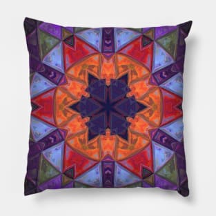 Mosaic Kaleidoscope Flower Orange Red Blue and Purple Pillow