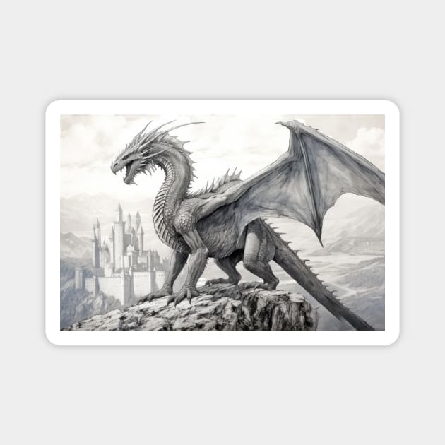 Dragon Animal Mystic Wild Fantasy Ink Sketch Style Magnet by Cubebox