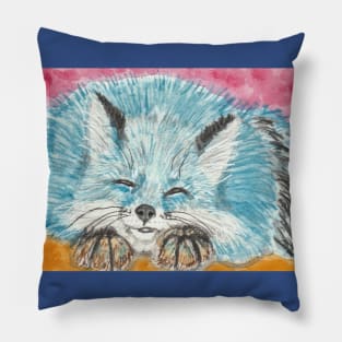 Sleepy blue fox  art Pillow