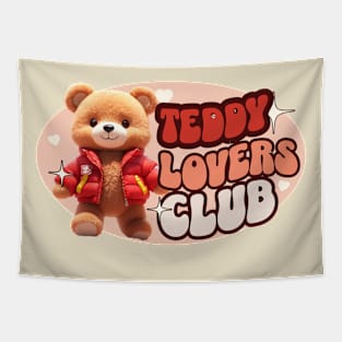 Cute Teddy personified with red jacket Kids Tapestry