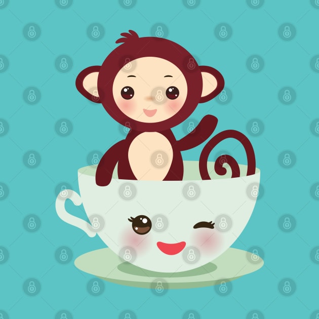 Cute Kawaii cup with brown monkey by EkaterinaP