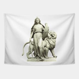 The Law in its feminine form and with the necessary strength and weapons like a lion that commands respect. Vintage photo Tapestry