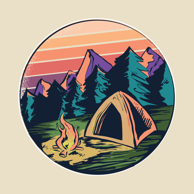 retro vintage camping landscape with tent - outdoor gift for camping lovers - Camping Lovers Clothing - Phone Case