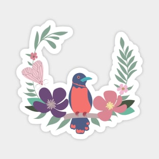 Little blue bird and his garden friends Magnet