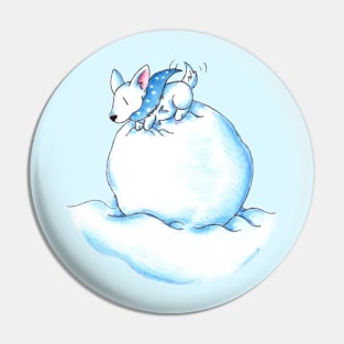 A Fluffball on a Snowball Pin