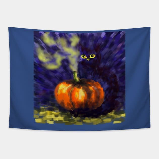 halloween cat pumpkin Tapestry by Ganna_Panna