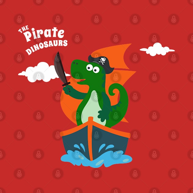 Vector illustration of dinosaur pirate on a ship at the sea by KIDS APPAREL