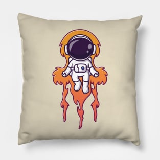 Cute Astronaut Flying With Fire Cartoon Pillow