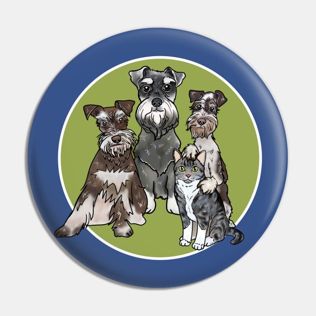 Three Miniature Schnauzers and a Cat Pin by FivePugs