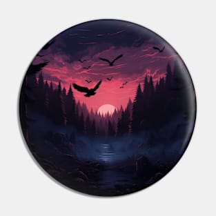 Dark Forest Ravens Fantasy Crows Pin