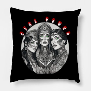 Girl power, green eyed tattooed graduates Pillow