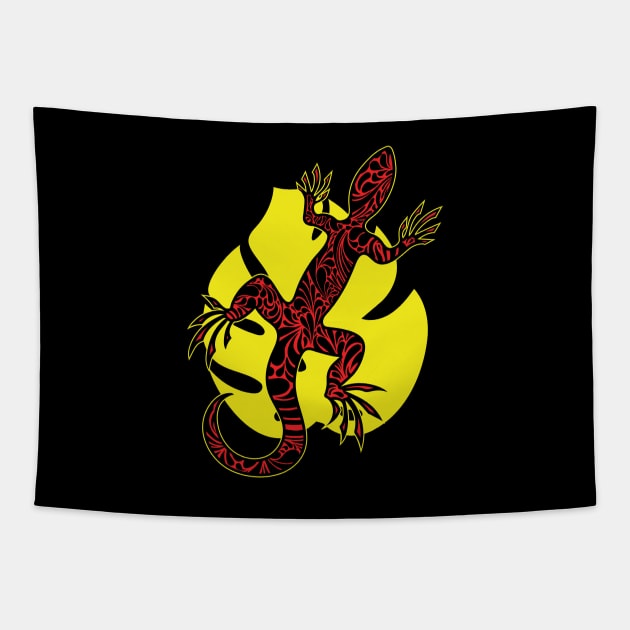 Red Doodle Pattern Lizard Tapestry by Designs by Darrin