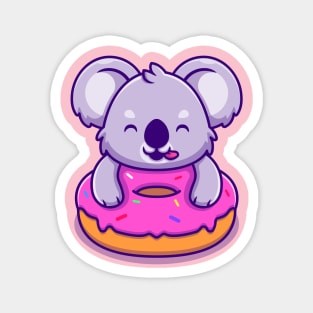 Cute Koala Holding Doughnut Cartoon Magnet