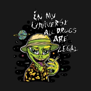 Stoned Alien cannabis weed weedporn thc stoner ganja high ufo scifi area ufology T-Shirt