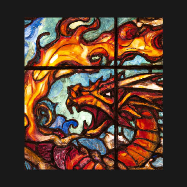 Red Dragon Breathing Fire Stained Glass by myshirtylife