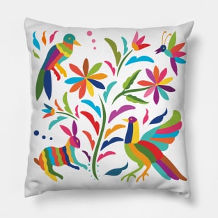 Mexican Otomí Flora and Fauna Composition / Colorful & happy art by Akbaly Pillow