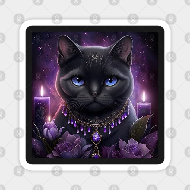 Witchy Black British Shorthair Cat Magnet by Enchanted Reverie