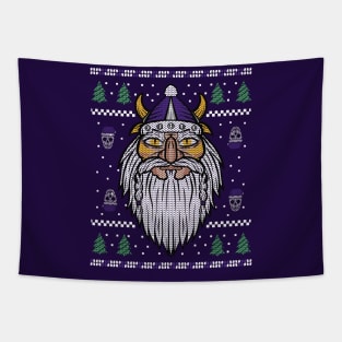 Purple and Gold Viking Ugly Christmas Sweater Style Tapestry