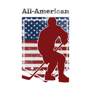 Patriotic All-American Hockey Vintage Distressed Black T-Shirt