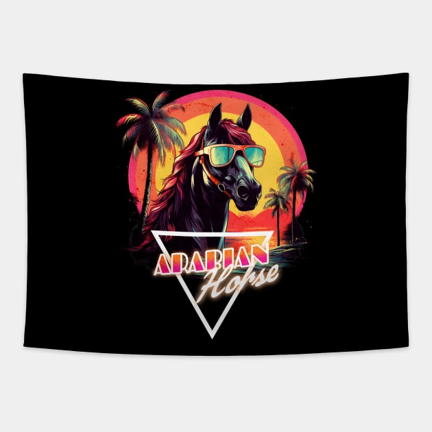 Retro Wave Arabian Horse Vibes Tapestry by Miami Neon Designs