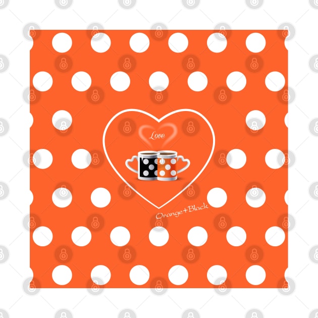 Coffee cups Orange & Black Polka Dots pattern by sofiartmedia