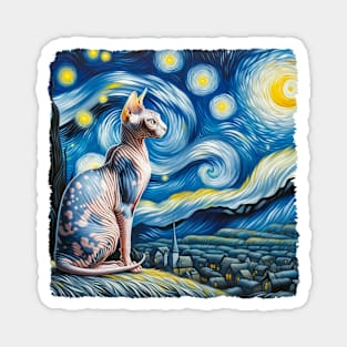 Sphynx Starry Night Inspired - Artistic Cat Magnet