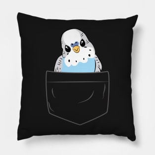 Cute Blue Budgie in Pocket for Parakeet Budgerigar Lover Pillow