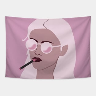 Badass Girl Smoking Pink Cigar Tapestry