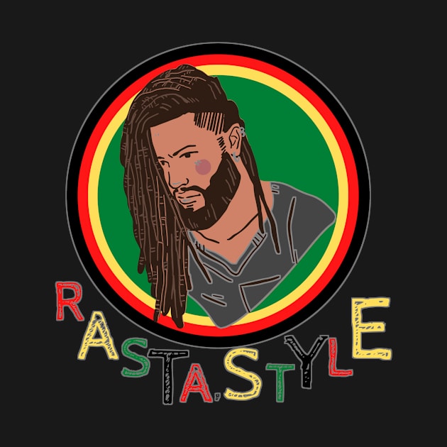 Rastafari man accompanied by a multicolored writing by JENNEFTRUST