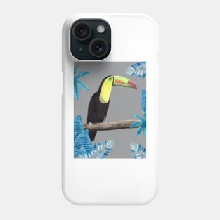 Toucan with tropical leaves and an ultimate gray background Phone Case