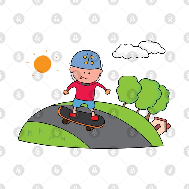 Kids drawing of little boy playing skateboard by wordspotrayal