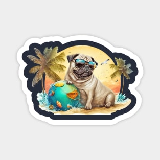 Cute Pug Dog Beach Bum All Over Tote Bag Magnet